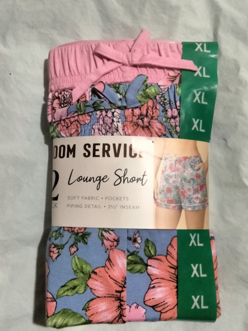 Room Service Lounge Shorts 2 Pack Women XL Blue Floral & Pink Pockets Soft Modal